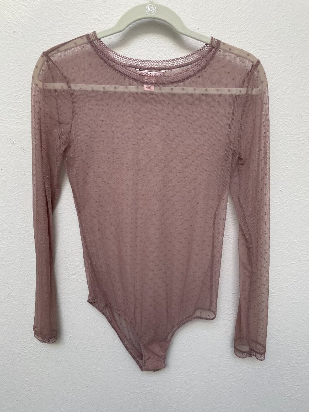 NWOT Victoria's Secret Mauve Polka Dot Mesh Long Sleeve Bodysuit S